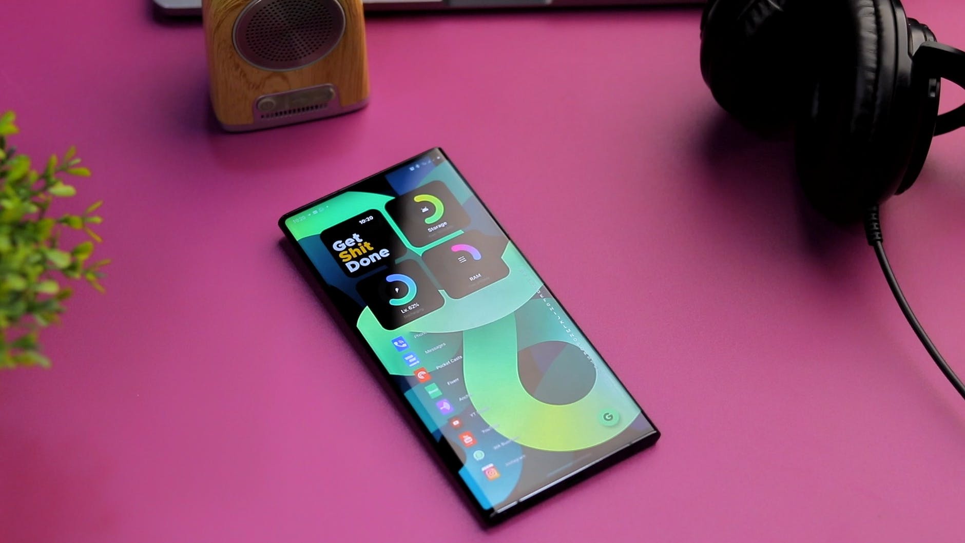 smartphone on pink surface